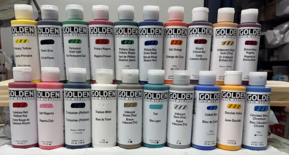 Lot of 20 Golden Fluid Acrylics Paint Bottles 4 fl. oz. Sealed No Duplicates